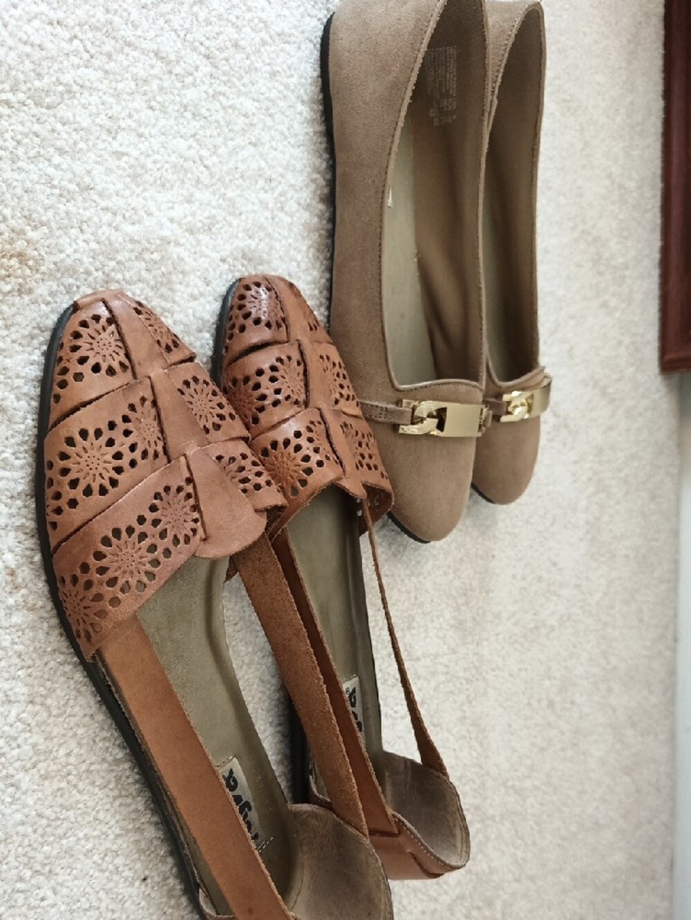 Set of 2 - AmerEagle 8 Tan Loafers w/ Gold & FAYVA Chestnut Leather Flats 8.5